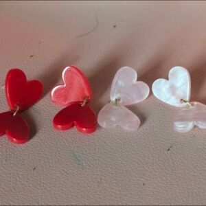 Heart-Shaped Red and Pink Earrings
